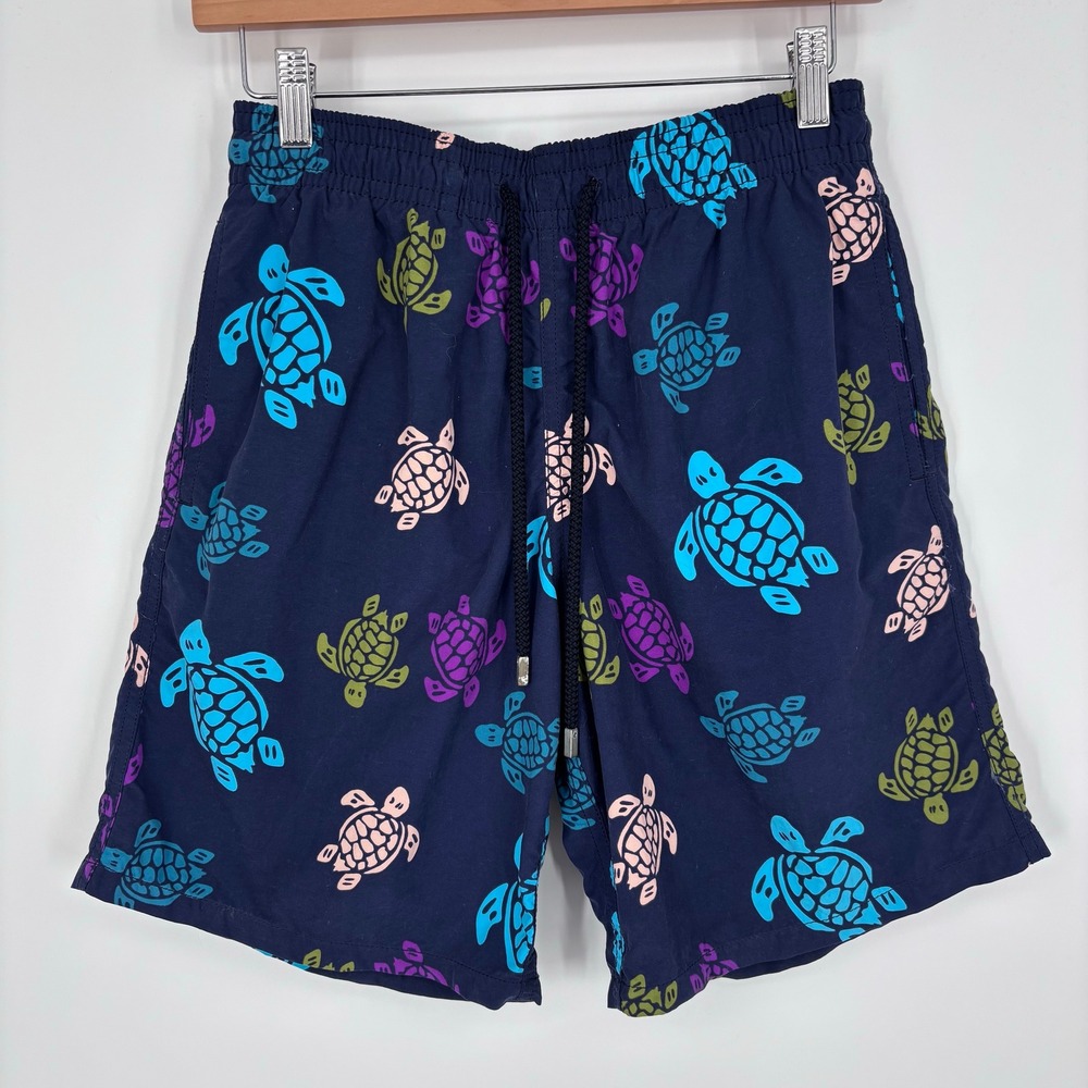 Vilebrequin Moorea Turtle Print Swim Trunks Men S Navy Blue Multicolor Shorts